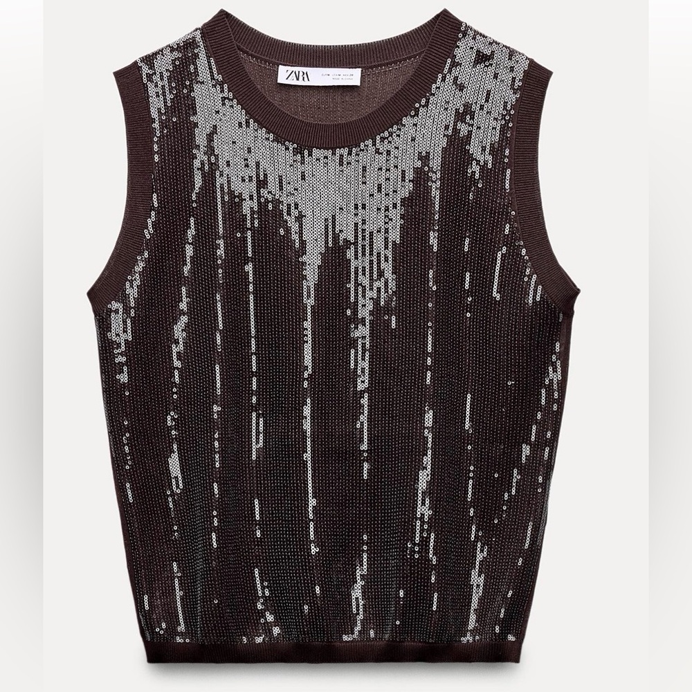 ZARA sequin Knit Top
Chocolate 
Small
